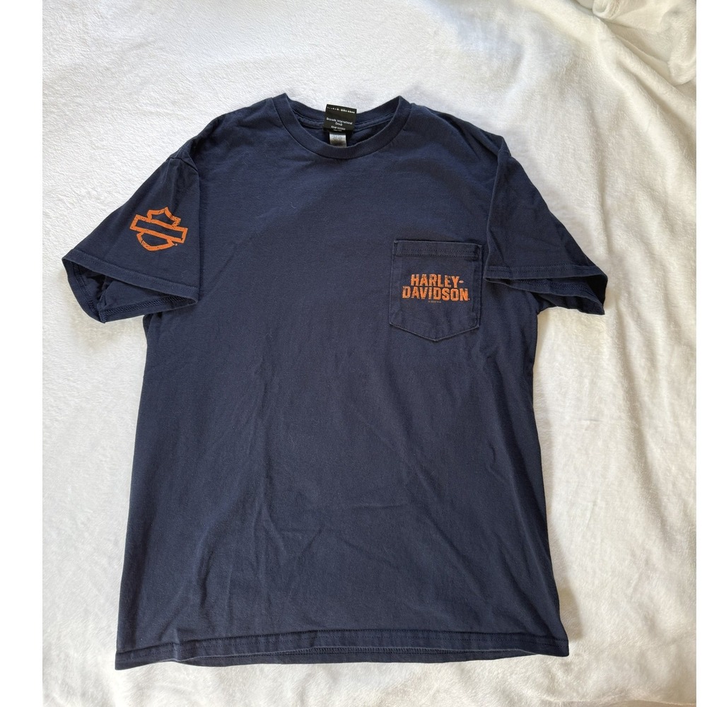 Harley-Davidson Zips 45th Parallel Gaylord MI Navy Blue Pocket T-Shirt Mens M